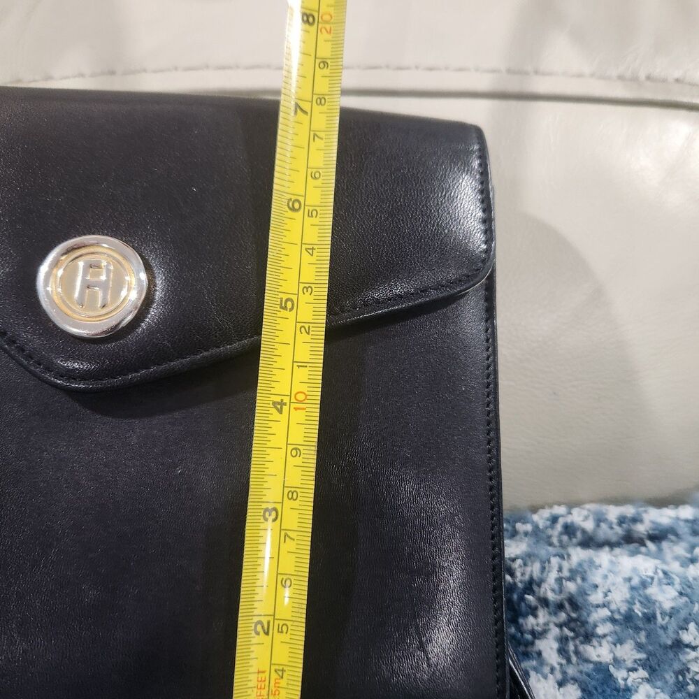 Vintage Fred Hayman Beverly Hills Black Leather Crossbody Shoulder Bag H Logo - Picture 11 of 16